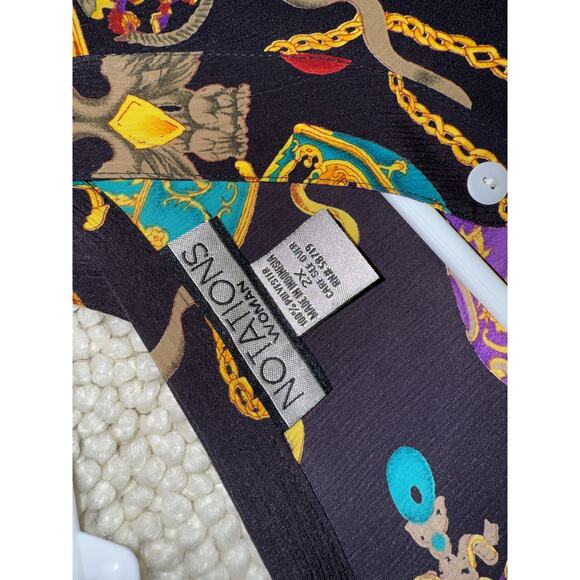 Vintage NOTATIONS Woman’s Faberge Egg Decidance Gem Tone Button-Up - Picture 3 of 7